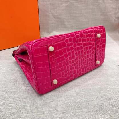 HM BIRKIN 25 CROCODILE GOLD-TONED HARDWARE DARK PINK 25CM