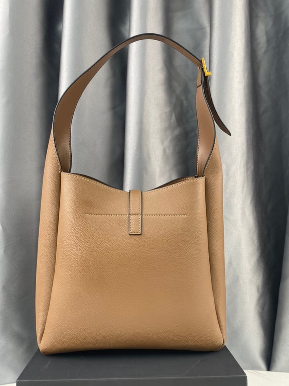 SAINT LAURENT LE 5 A 7 SOFT SMALL HOBO BAG IN SMOOTH LEATHER BROWN
