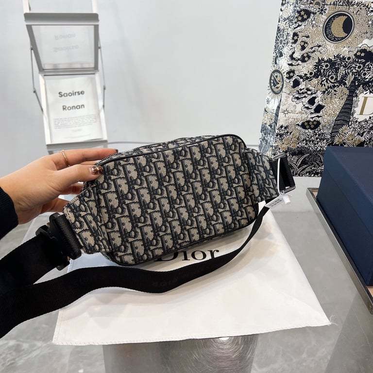 DIR OBLIQUE JACQUARD BLACK AND BEIGE BELT BAG 24CM HIGH QUALITY