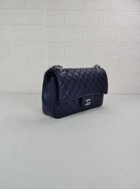 CHL CLASSIC MEDIUM LAMBSKIN FLAP NAVY AND SILVER 25CM