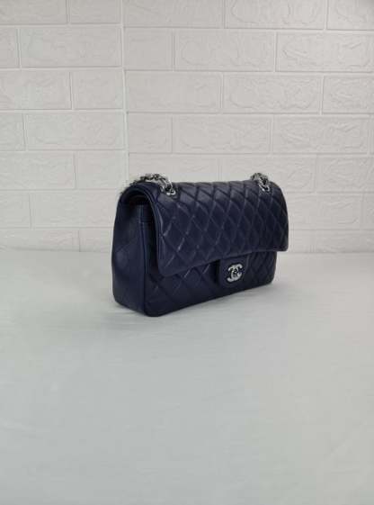 CHL CLASSIC MEDIUM LAMBSKIN FLAP NAVY AND SILVER 25CM