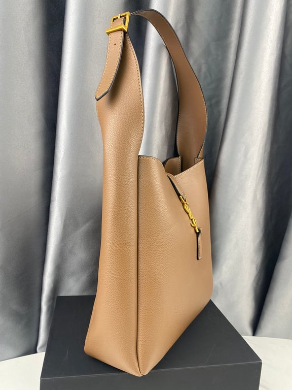 SAINT LAURENT LE 5 A 7 SOFT SMALL HOBO BAG IN SMOOTH LEATHER BROWN