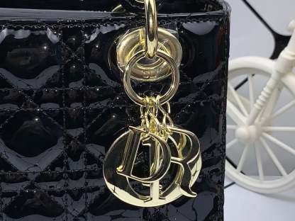 DIR MEDIUM LADY BLUSH CANNAGE LAMBSKIN BAG SHINY BLACK 20CM HIGH QUALITY