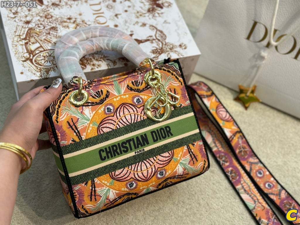 DIR MEDIUM LADY D-LITE BAG MULTICOLOR LIGHTS EMBROIDERY 24CM