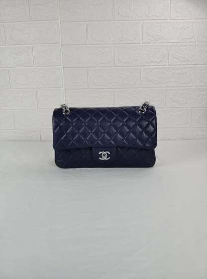 CHL CLASSIC MEDIUM LAMBSKIN FLAP NAVY AND SILVER 25CM