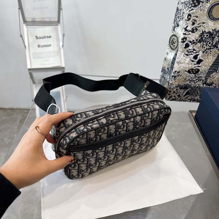 DIR OBLIQUE JACQUARD BLACK AND BEIGE BELT BAG 24CM HIGH QUALITY