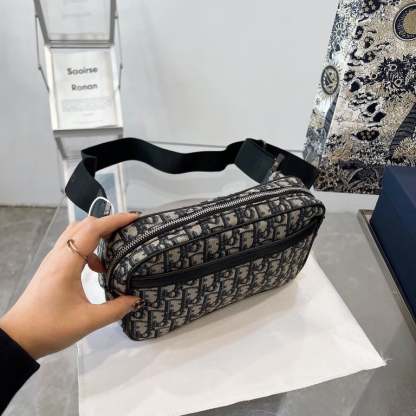 DIR OBLIQUE JACQUARD BLACK AND BEIGE BELT BAG 24CM HIGH QUALITY