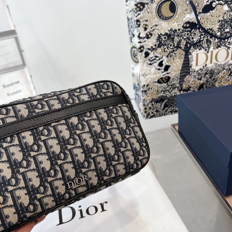 DIR OBLIQUE JACQUARD BLACK AND BEIGE BELT BAG 24CM HIGH QUALITY