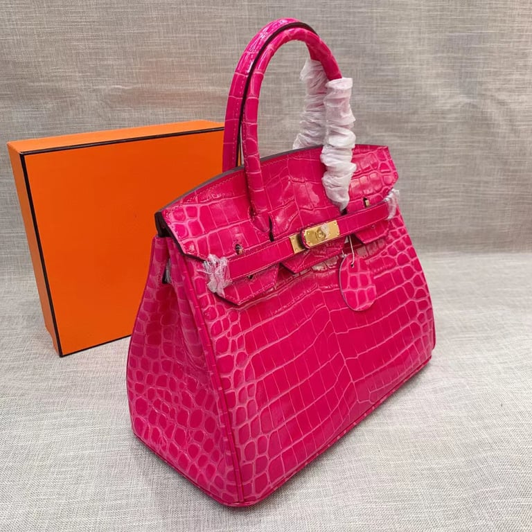 HM BIRKIN 25 CROCODILE GOLD-TONED HARDWARE DARK PINK 25CM