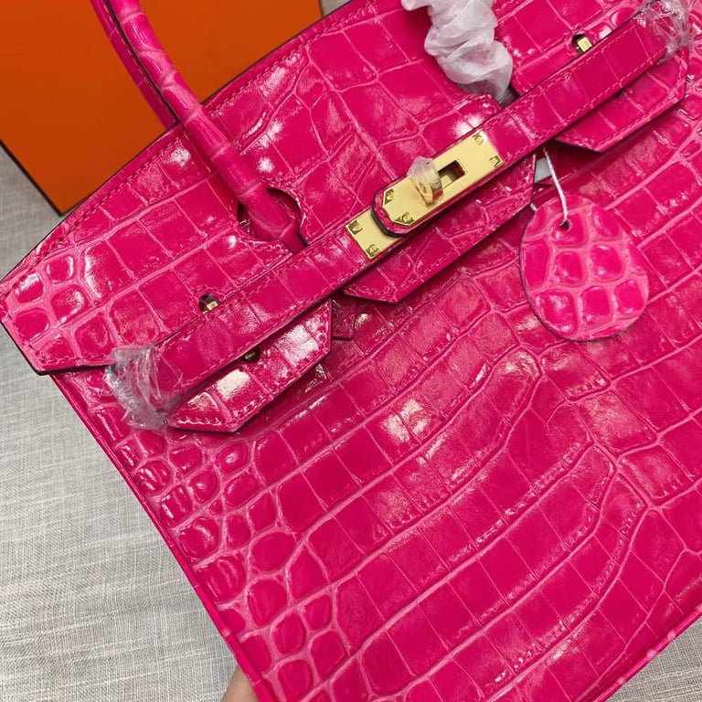 HM BIRKIN 25 CROCODILE GOLD-TONED HARDWARE DARK PINK 25CM