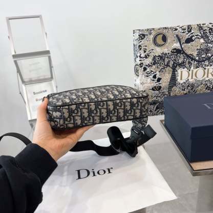 DIR OBLIQUE JACQUARD BLACK AND BEIGE BELT BAG 24CM HIGH QUALITY