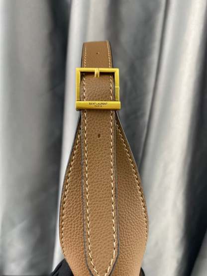 SAINT LAURENT LE 5 A 7 SOFT SMALL HOBO BAG IN SMOOTH LEATHER BROWN