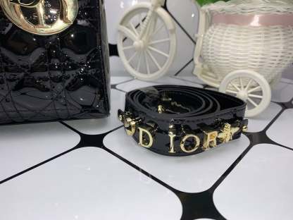 DIR MEDIUM LADY BLUSH CANNAGE LAMBSKIN BAG SHINY BLACK 20CM HIGH QUALITY