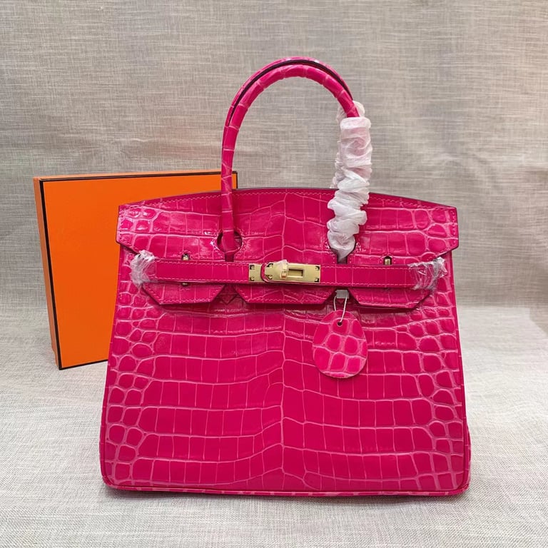HM BIRKIN 25 CROCODILE GOLD-TONED HARDWARE DARK PINK 25CM