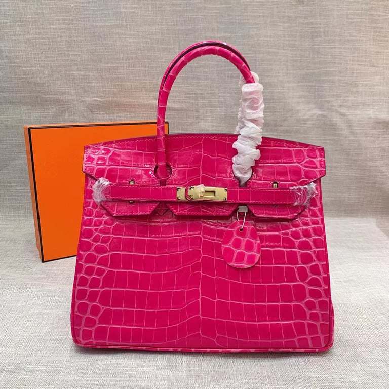 HM BIRKIN 25 CROCODILE GOLD-TONED HARDWARE DARK PINK 25CM