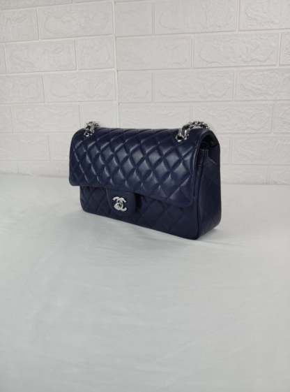 CHL CLASSIC MEDIUM LAMBSKIN FLAP NAVY AND SILVER 25CM