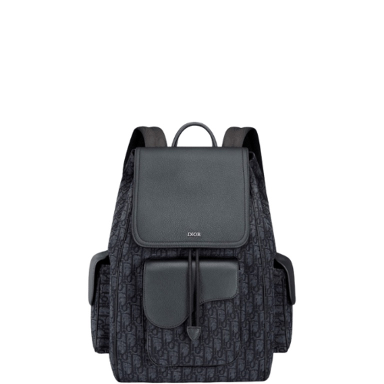 DIR 40CM SADDLE OBLIQUE JACQUARD BLACK GRAINED CALFSKIN