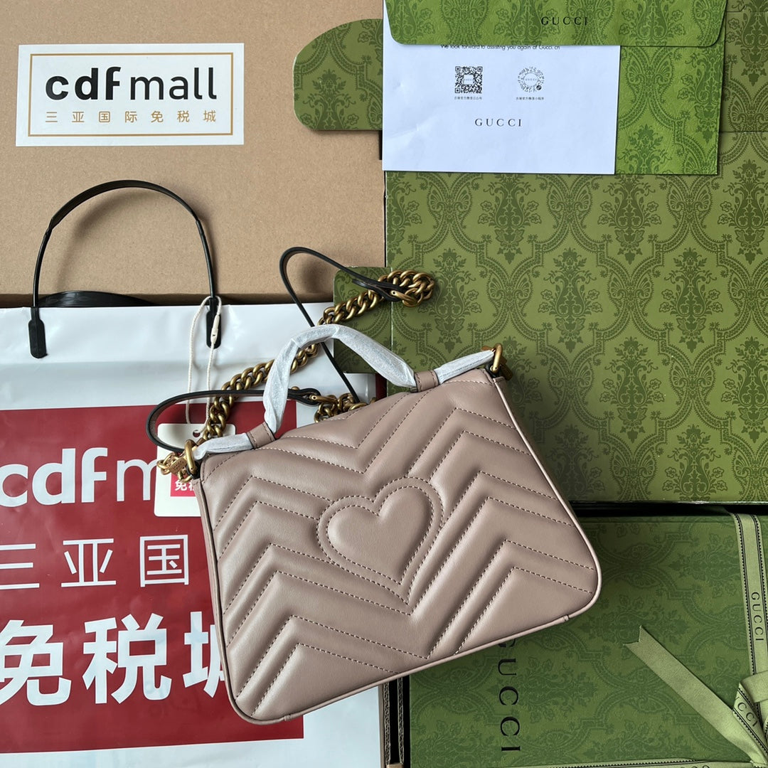 gg Marmont Mini Top Handle Bag Nude For Women, Women’s Bags 8.3in/21cm gg