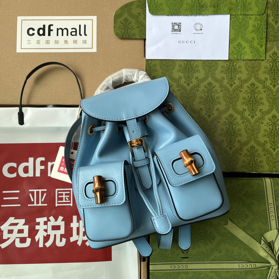 gg Bamboo Small Backpack Blue For Women, Women’s Bags 8.6in/22cm gg ‎‎702101 UZY0T 4338