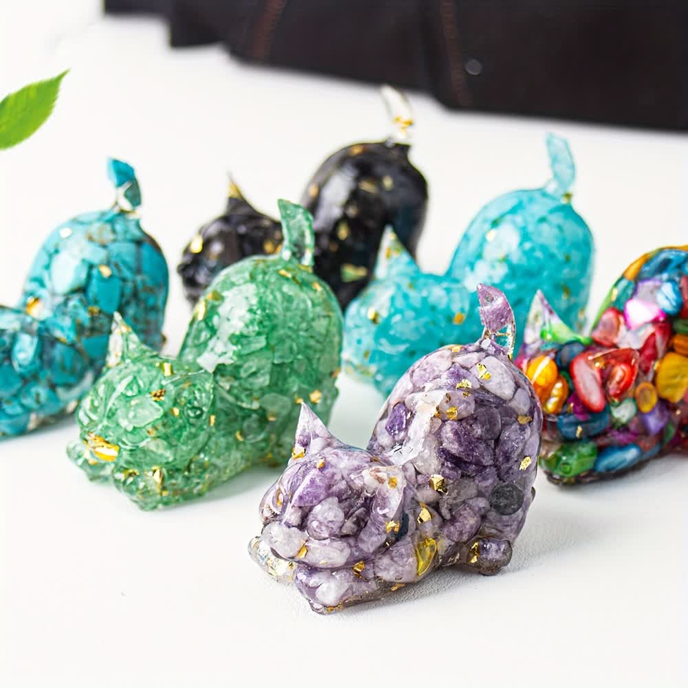 Crystal Resin Stretch Cat Gemstone Ornament