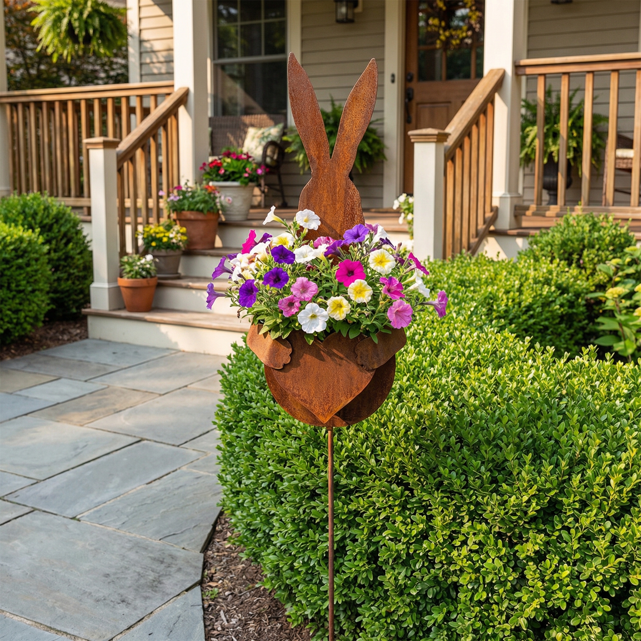 Easter Vintage Metal Rabbit Shaped Planter Garden Stake