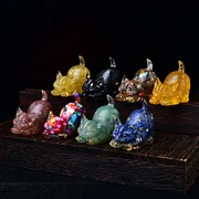 Crystal Resin Stretch Cat Gemstone Ornament