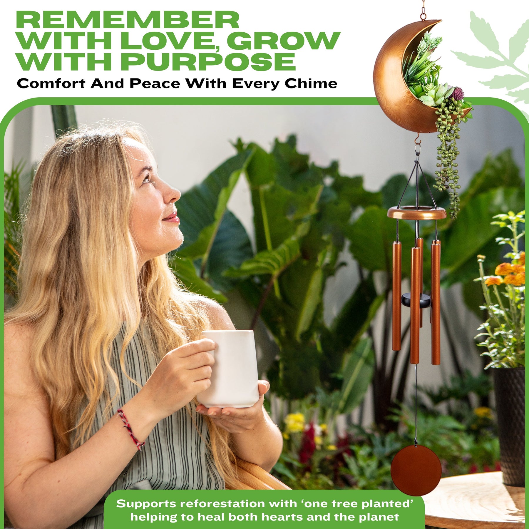 Wind Chimes for Outside, Moon Planter Sympathy Wind Chimes Memorial Wind Chime