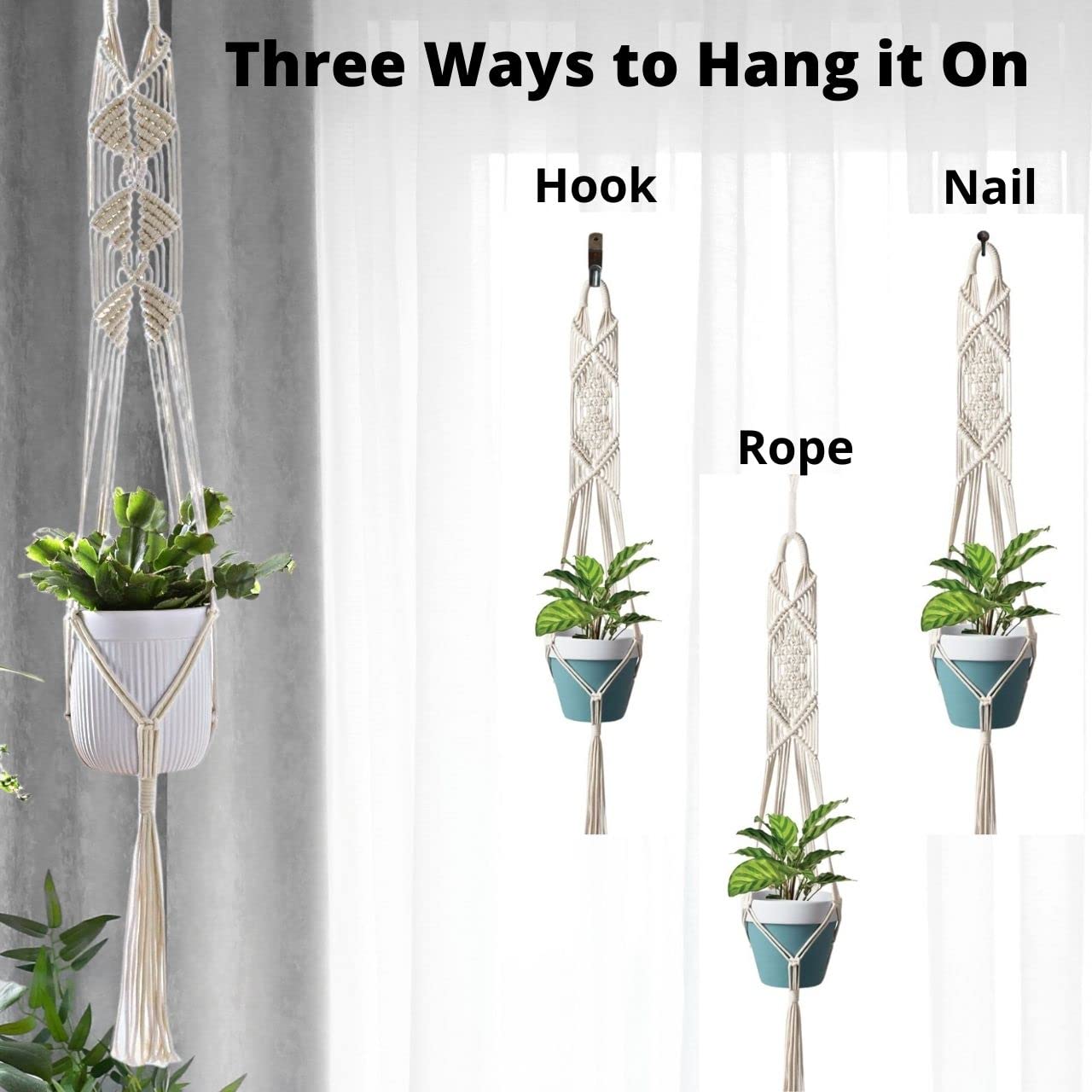 Bohemian style hand-woven cotton and linen flower pot mesh bag