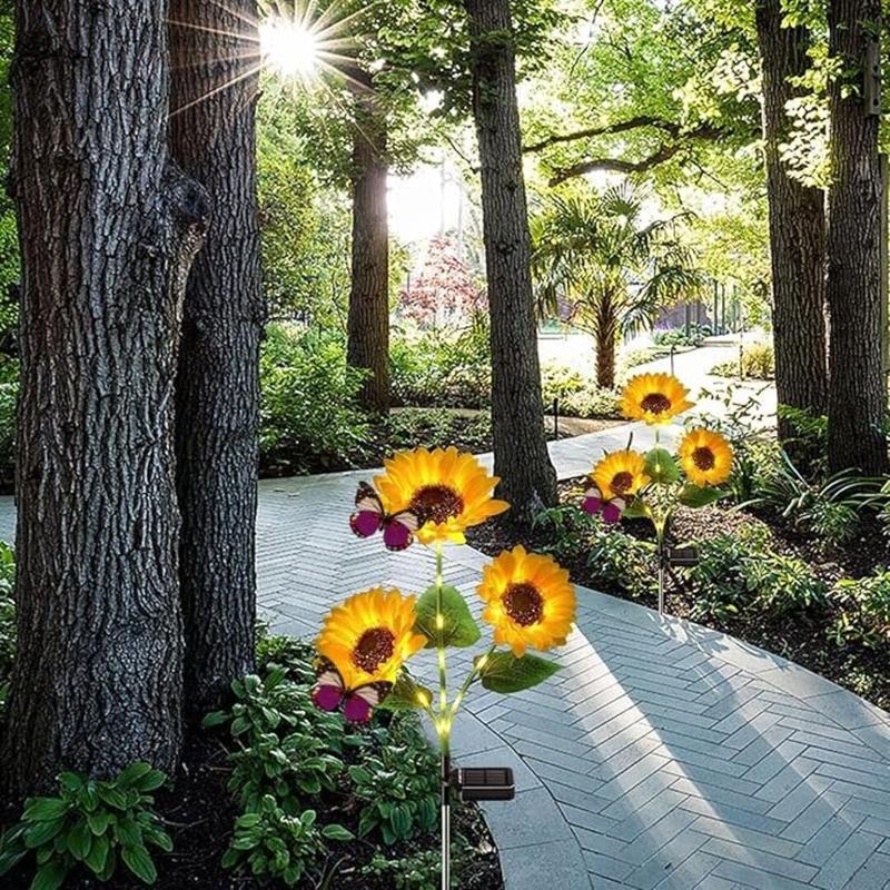 Outdoor solar-powered sunflower flower lamp, decorative ground-mounted street light