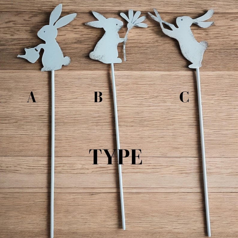 Rustic Metal Rabbit Garden Stakes - Set of 3 Easter Yard Art