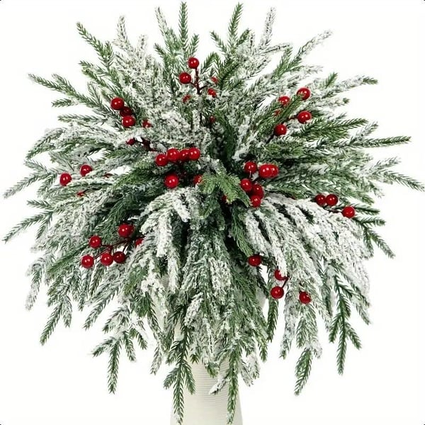 Artificial Norfolk Pine Branches with Red Berries - Christmas Greenery That Lasts!