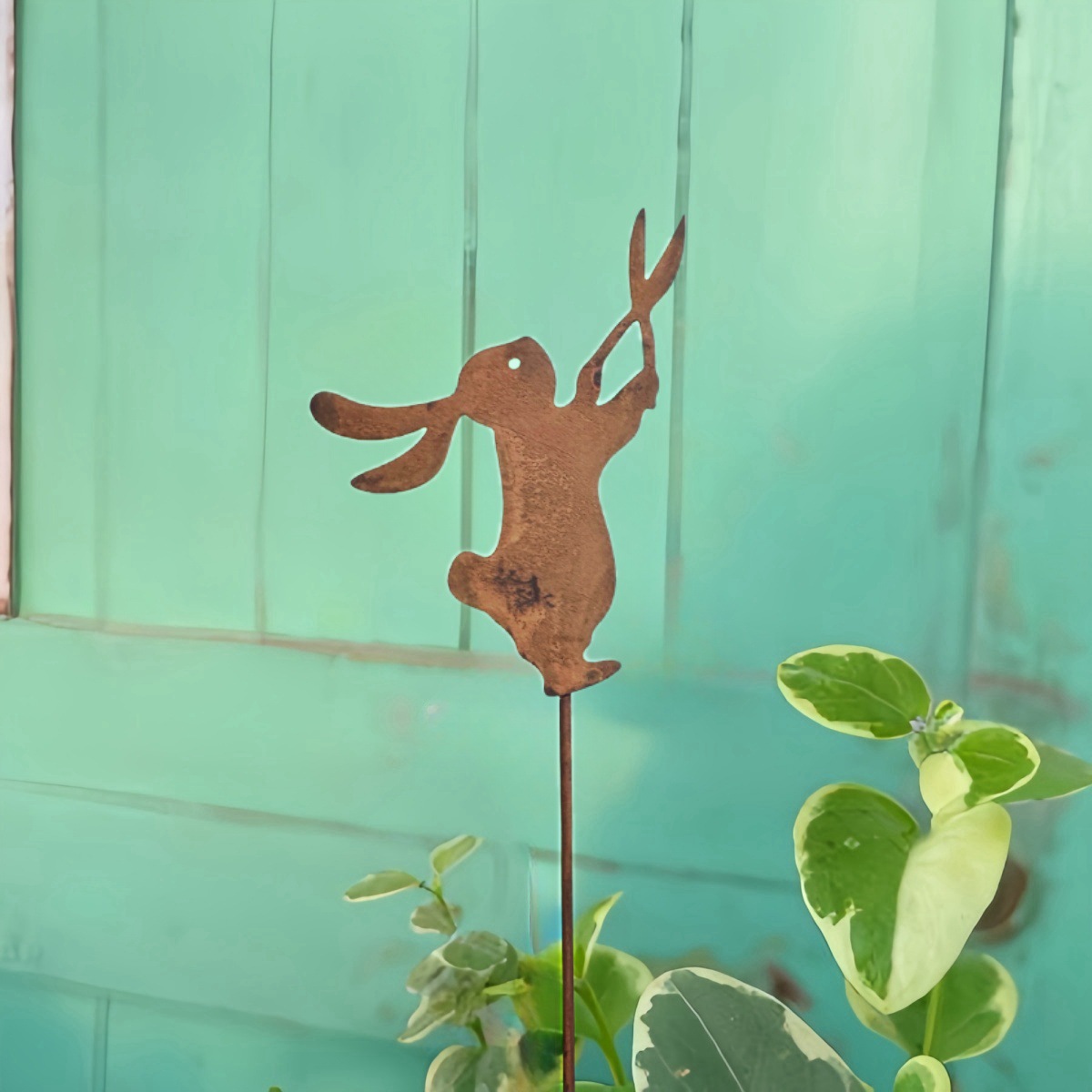 Rustic Metal Rabbit Garden Stakes - Set of 3 Easter Yard Art