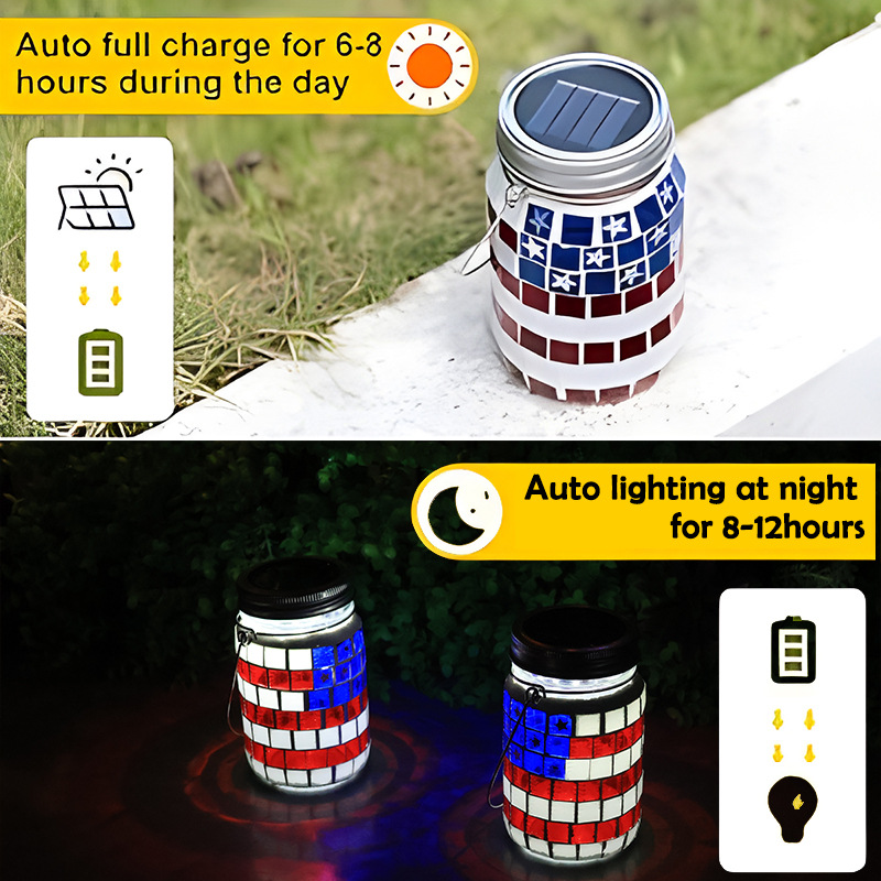 4th of July Solar Patriotic Mason Jar Lantern
