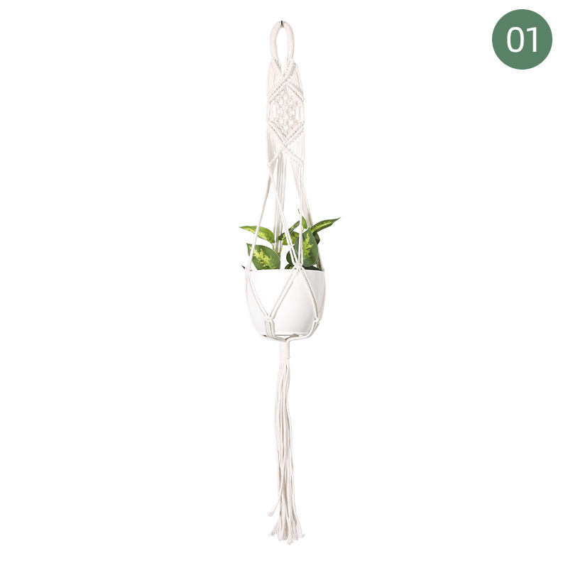 Bohemian style hand-woven cotton and linen flower pot mesh bag