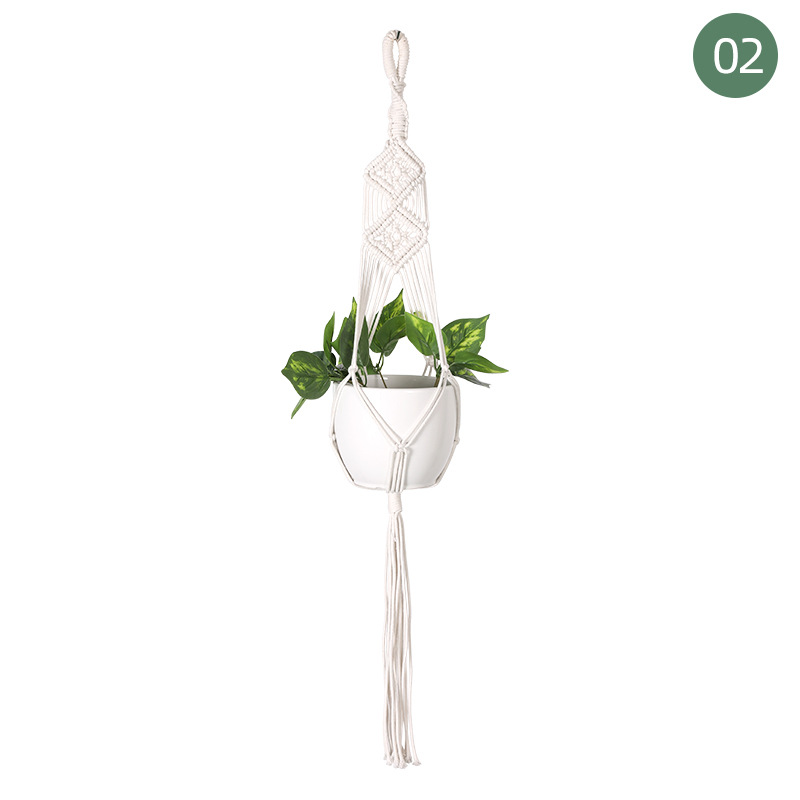 Bohemian style hand-woven cotton and linen flower pot mesh bag