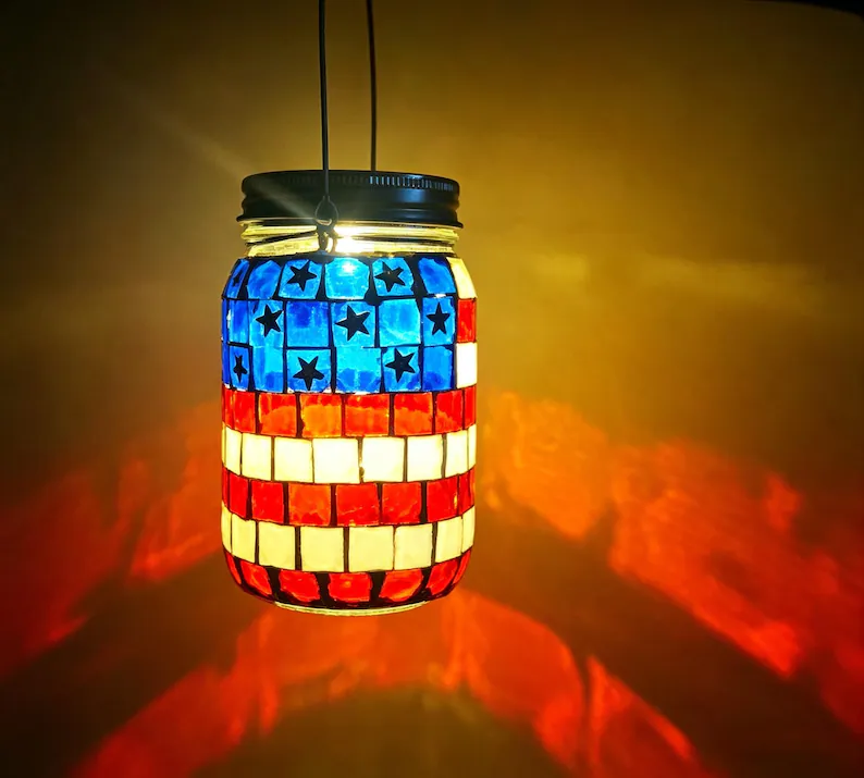 4th of July Solar Patriotic Mason Jar Lantern