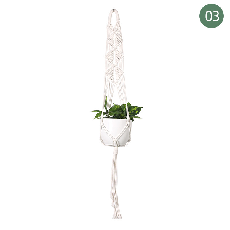 Bohemian style hand-woven cotton and linen flower pot mesh bag