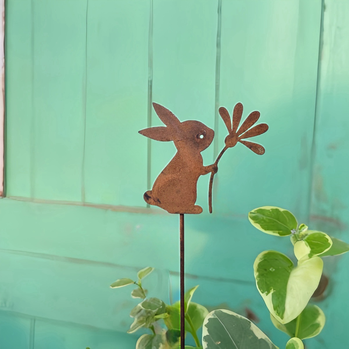 Rustic Metal Rabbit Garden Stakes - Set of 3 Easter Yard Art