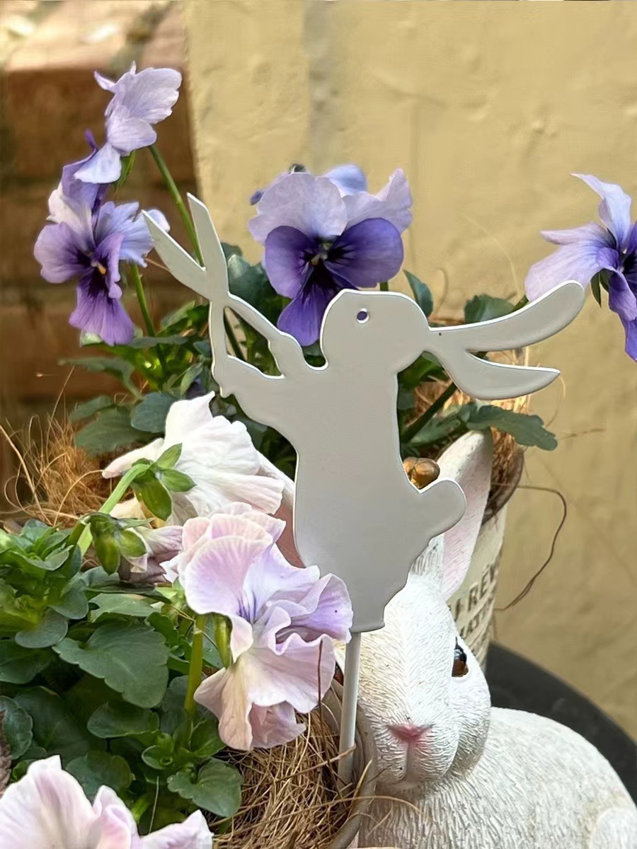 Rustic Metal Rabbit Garden Stakes - Set of 3 Easter Yard Art