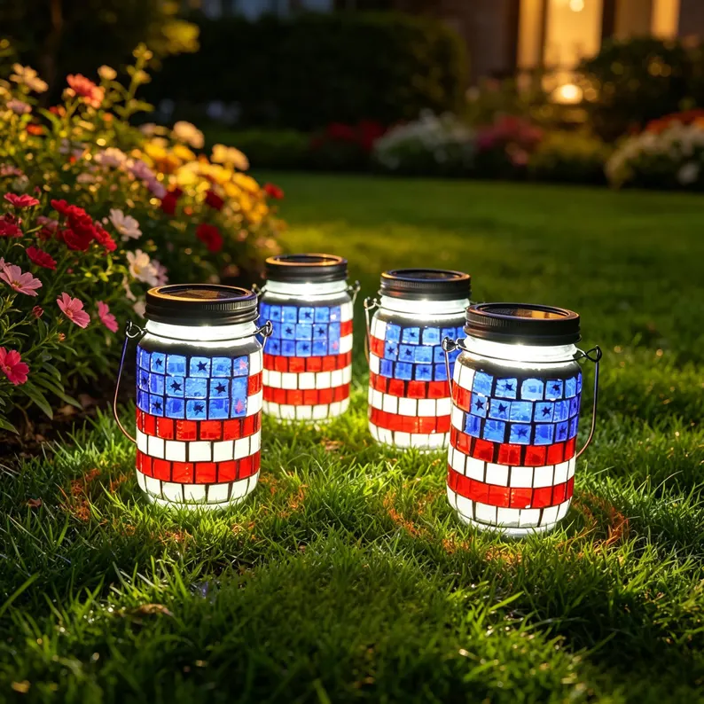 4th of July Solar Patriotic Mason Jar Lantern