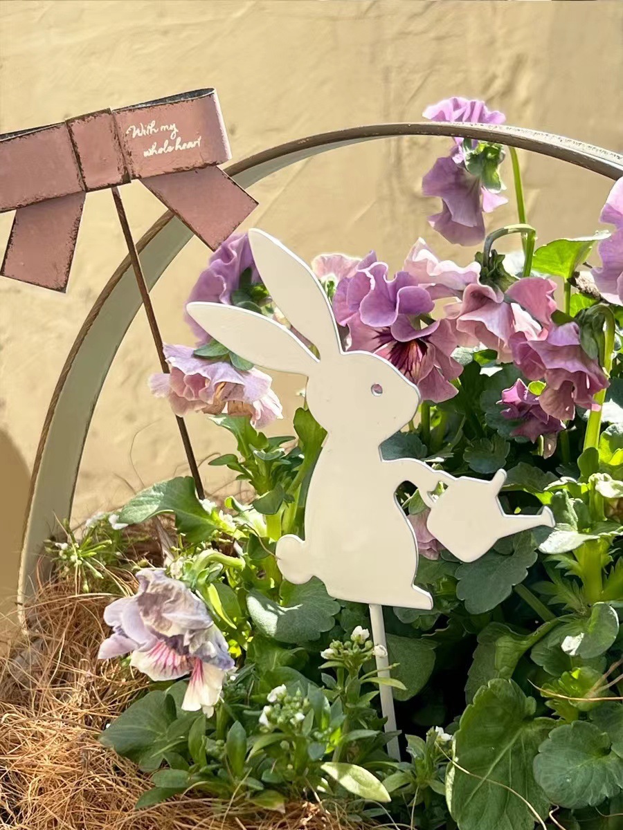 Rustic Metal Rabbit Garden Stakes - Set of 3 Easter Yard Art