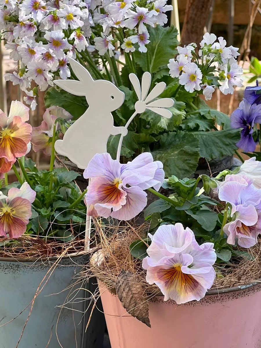 Rustic Metal Rabbit Garden Stakes - Set of 3 Easter Yard Art