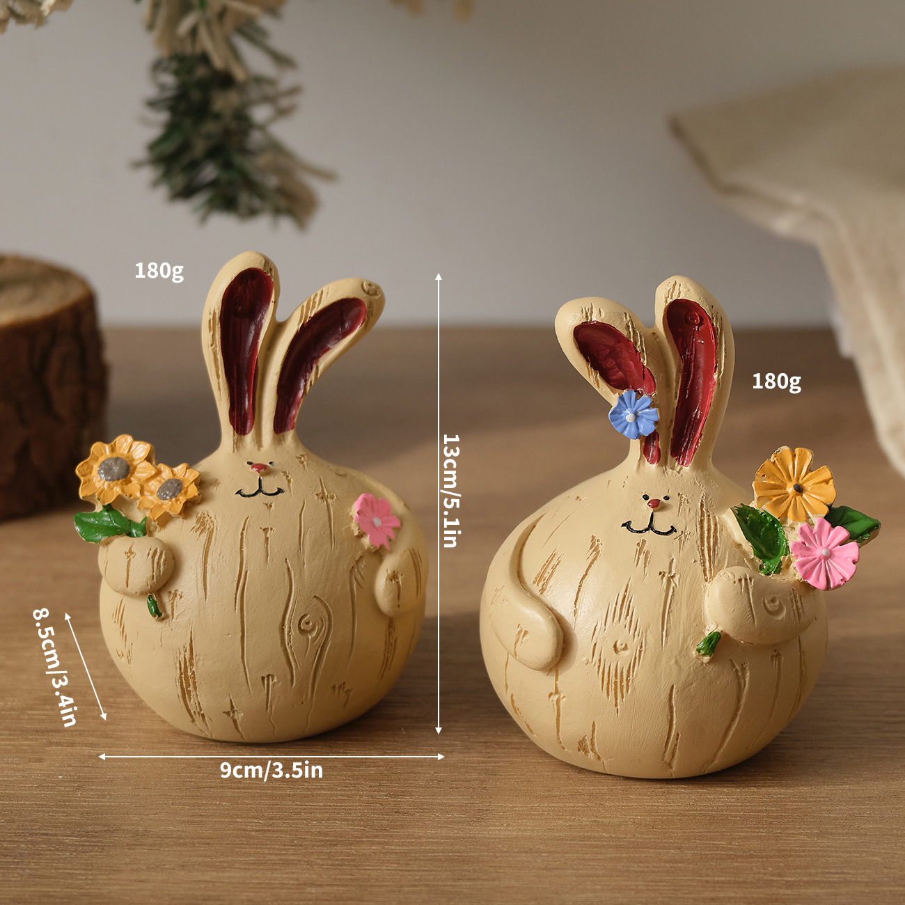 2 Pcs - Hand Painted Bunny Figurine