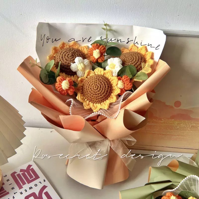 Handmade Crochet Sunflower Bouquet Arrangement