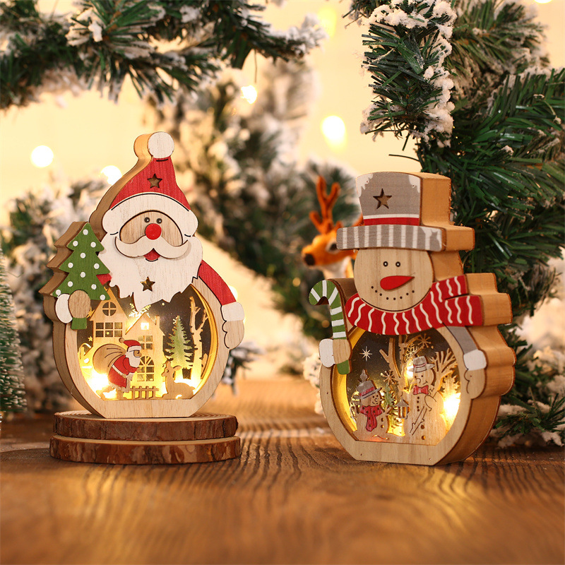 Santa Claus/Snowman LED Light Wooden Ornament, Desktop Decoration
