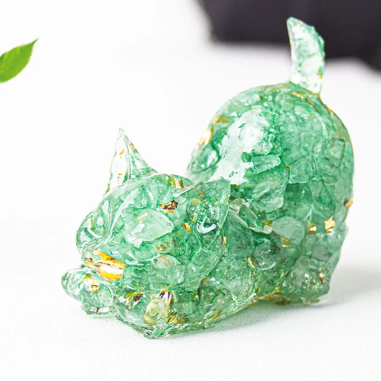 Crystal Resin Stretch Cat Gemstone Ornament