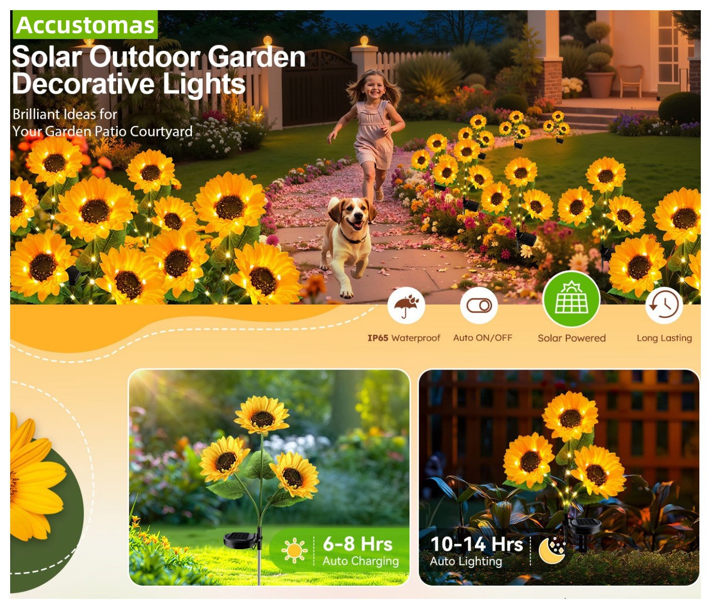 Solar sunflowers lighting up garden
