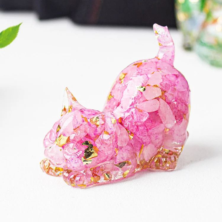 Crystal Resin Stretch Cat Gemstone Ornament