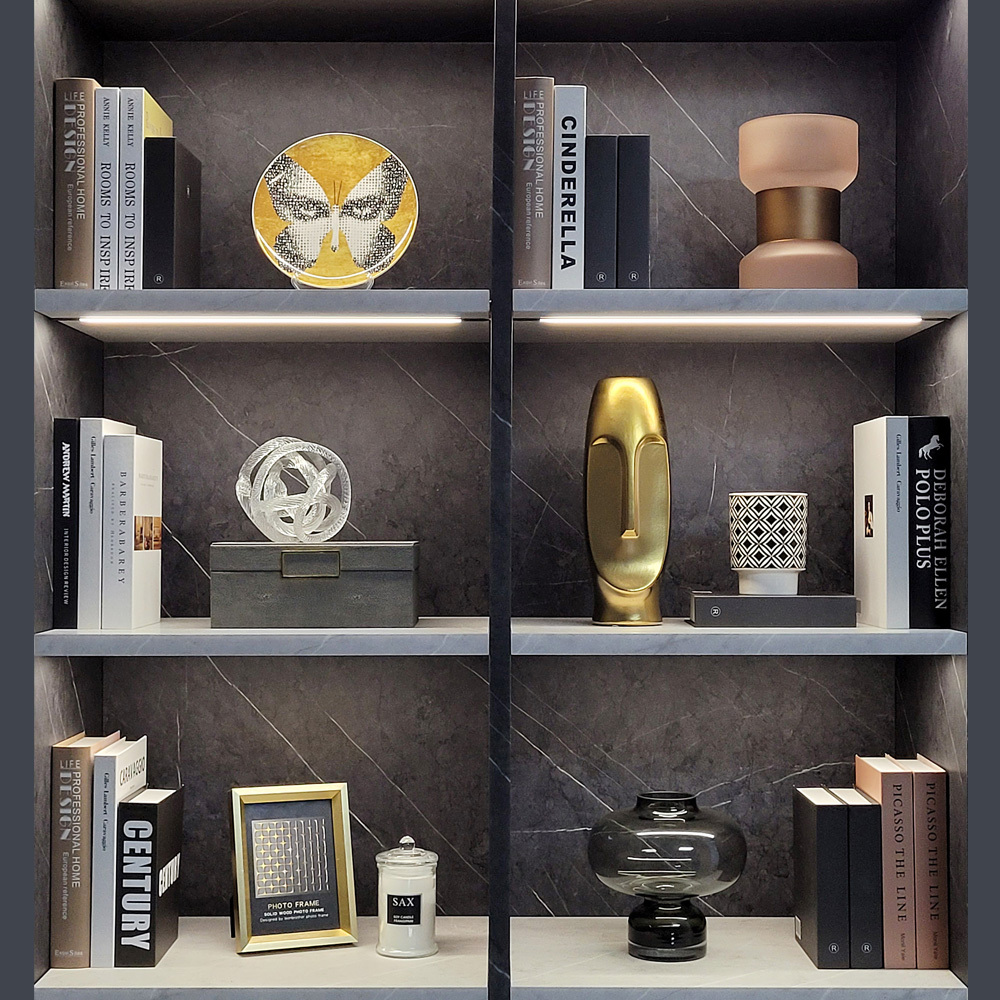 Nordic Bookshelf Living Room Home Soft Decorations: Photo Frames, Glass Props, and Ornaments