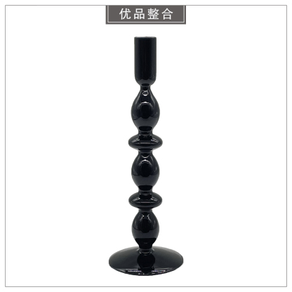 Black Double Ring Glass Candlestick